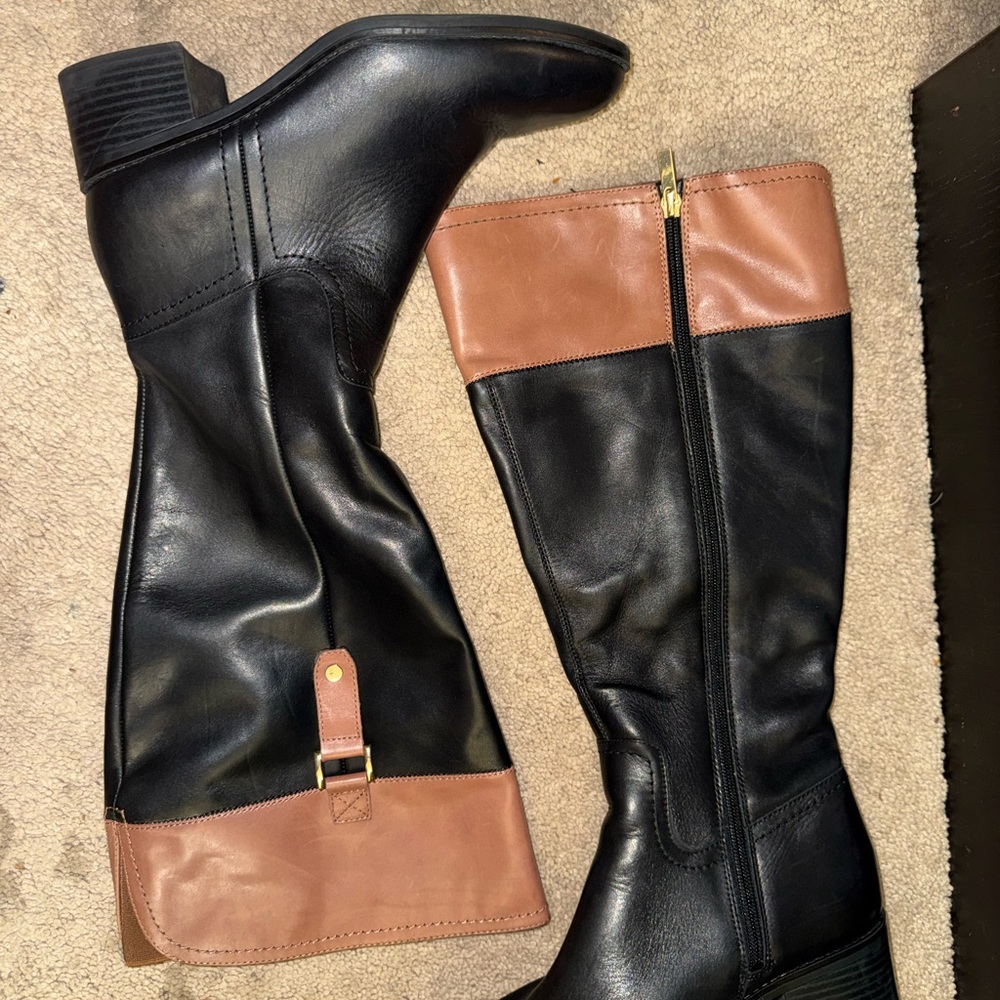 Franco Sarto Black Brown Riding Boots Wide Calf Size 8 - Picture 2 of 7